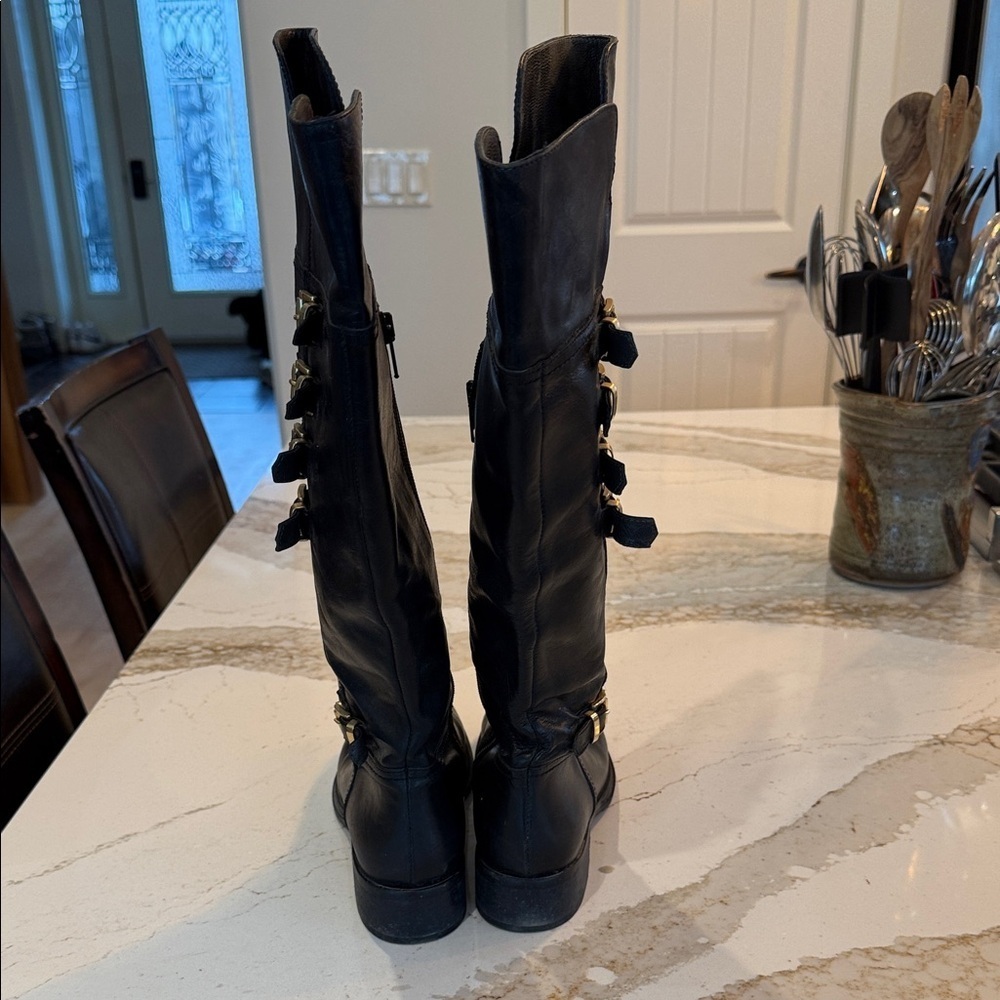 Black Heeled Boots with Buckle Detail - Picture 3 of 4